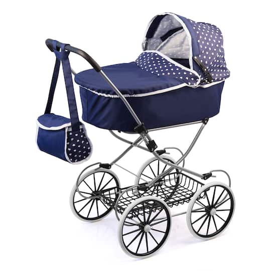 Bayer Design Blue & White Classic Deluxe Doll Pram & Shoulder Bag Set